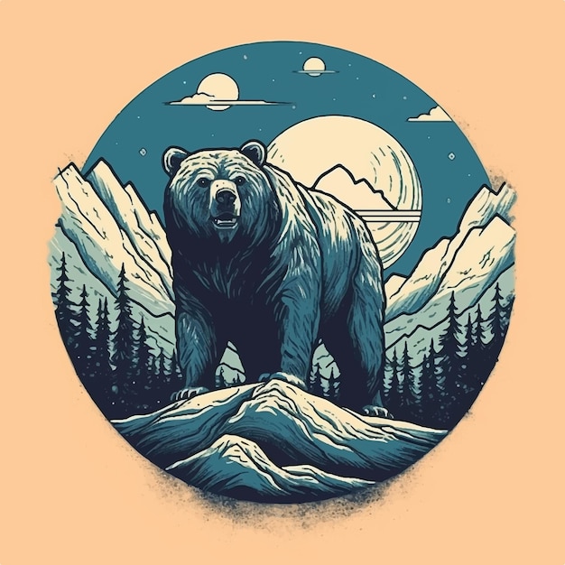 Disegnato a mano di orso in montagna in stile vintage