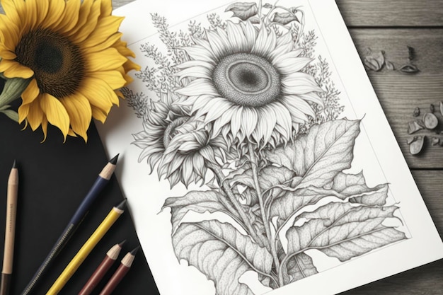 Disegni da colorare per adulti girasole autunnale