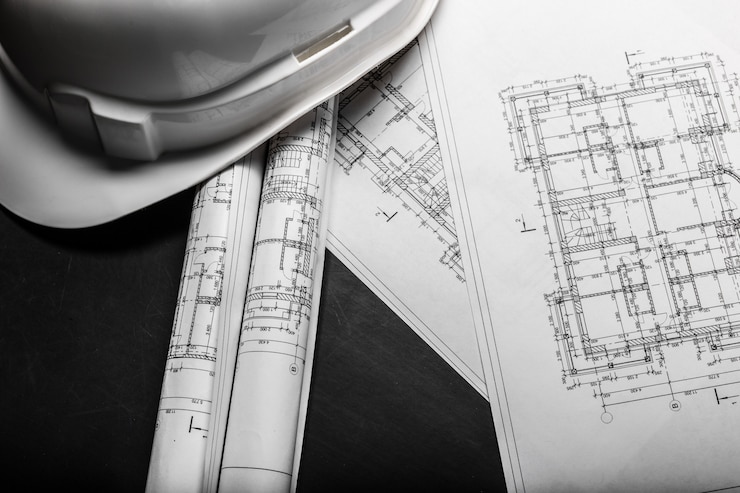 Foto disegni di pianificazione della costruzione in nero