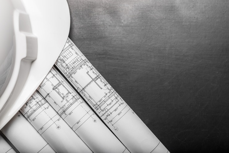Foto disegni di pianificazione della costruzione in nero