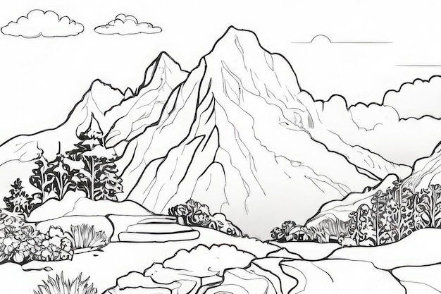 Disegni di una montagna in bianco e nero