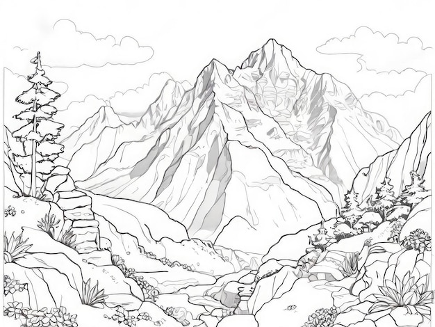 Disegni di una montagna in bianco e nero