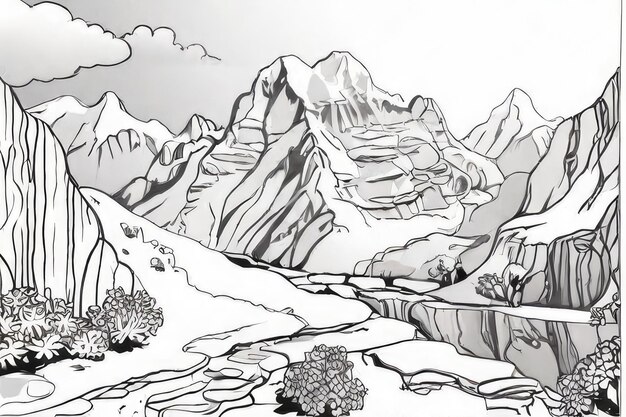 Disegni di una montagna in bianco e nero