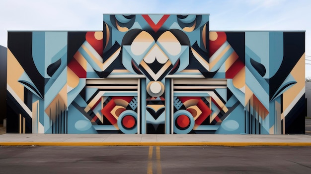 Disegni geometrici in un sorprendente murale urbano creato con la tecnologia Generative AI