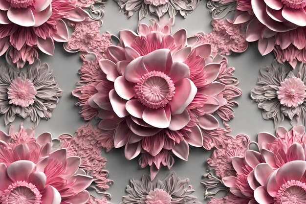 Disegno 3D con fiori rosa dettagli intricati 60