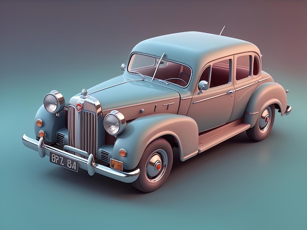 Disegno 3D isometrico a tema auto d'epoca altamente dettagliato