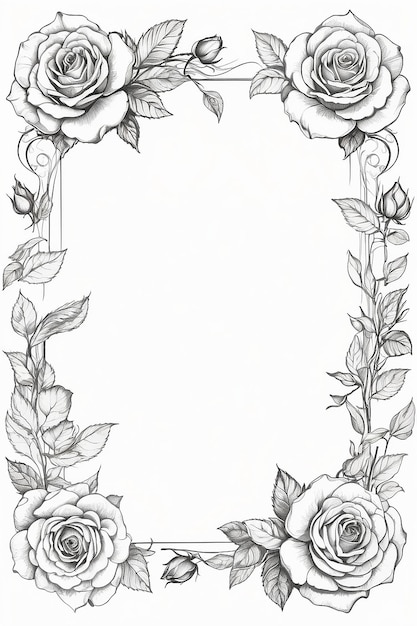 Disegno a cornice di fiori di rosa su sfondo bianco
