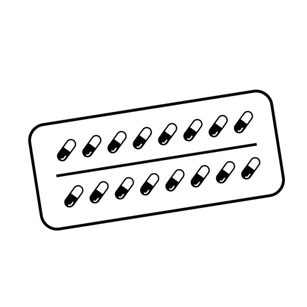 Disegno a linea semplice di un blister di pillole isolato su sfondo bianco