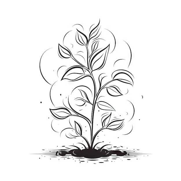 Disegno a linee continue di una pianta in crescita con stile lineare semplice