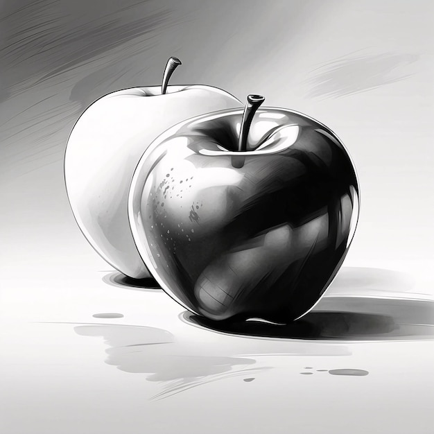 Disegno a mano a matita, a carbone, a grafite, a stile Apple Fruit Sketch