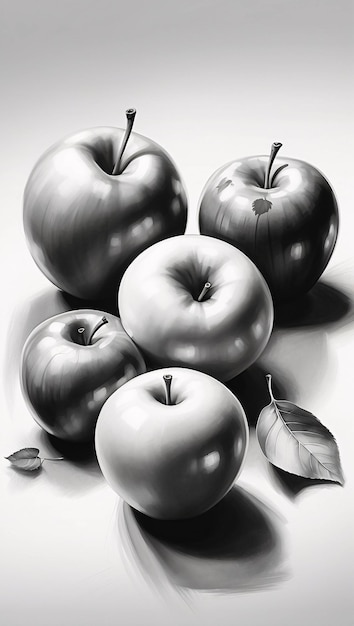 Disegno a mano a matita, a carbone, a grafite, a stile Apple Fruit Sketch