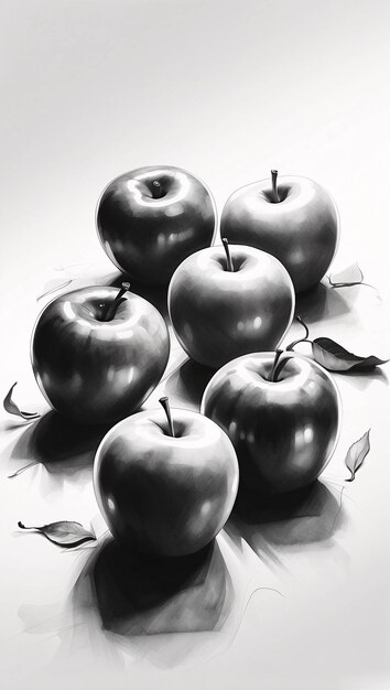 Disegno a mano a matita, a carbone, a grafite, a stile Apple Fruit Sketch