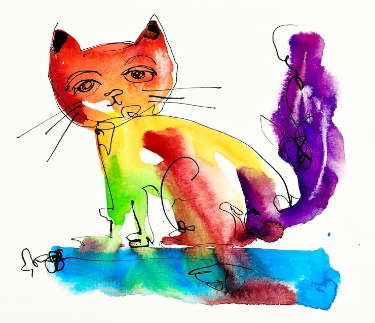 Foto disegno a mano ad acquerello del gatto