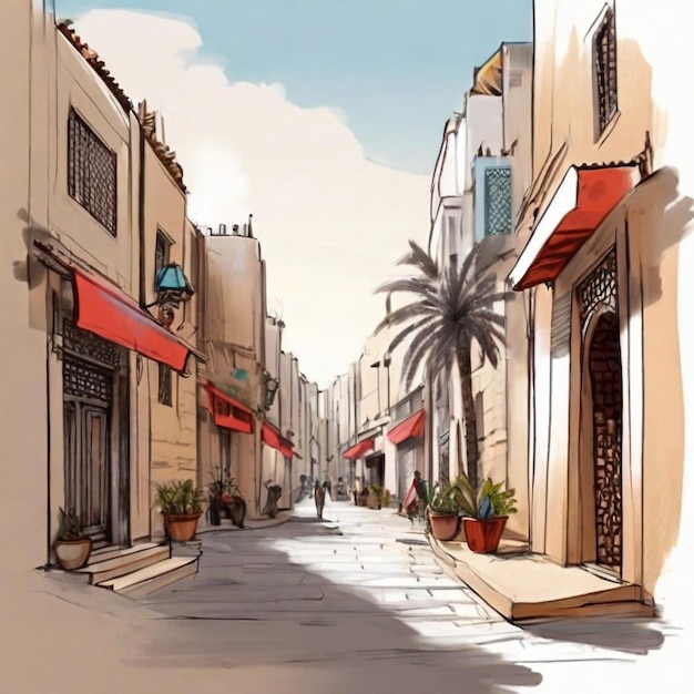 Disegno a mano della strada di Rabat