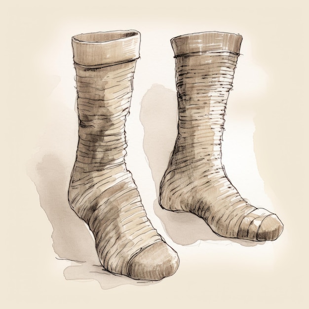 Disegno a mano di calzini su sfondo taupe in stile taupe brillante