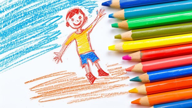 Disegno a matita ingenuo di un bambino che gioca allo sport preferito AI generativa