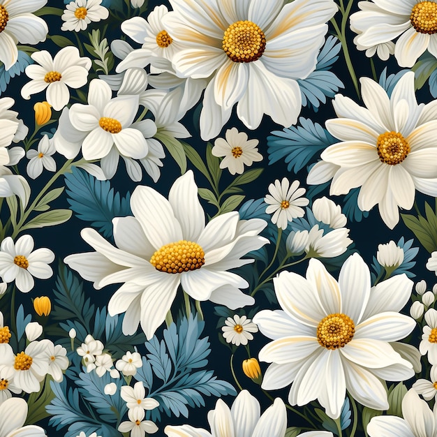 Disegno a pattern floreale senza cuciture di margherita bianca Generative ai