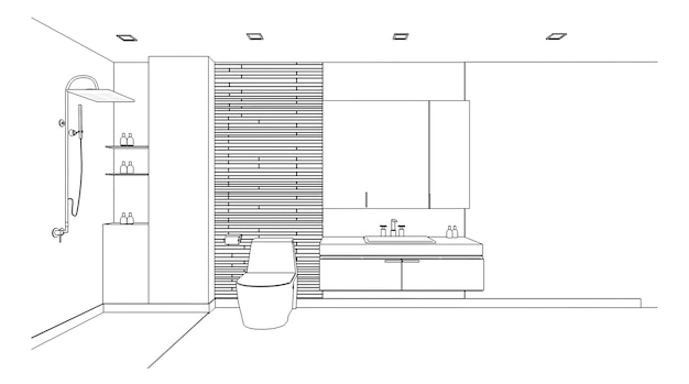 Disegno a tratteggio del bagnoDesign moderno3d rendering