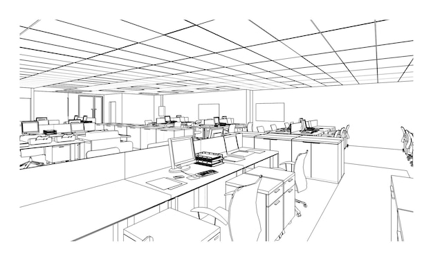 Disegno a tratteggio di officeModern design3d rendering