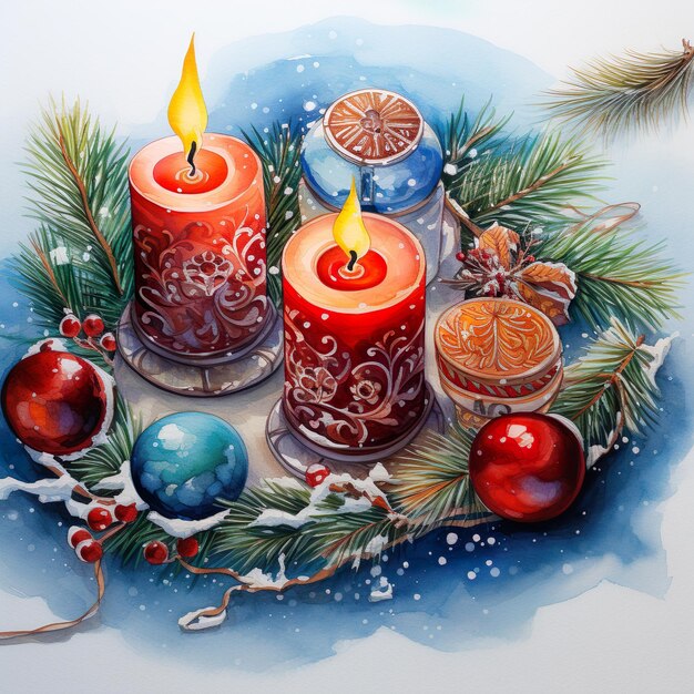 Disegno acquerellato di candele di Natale
