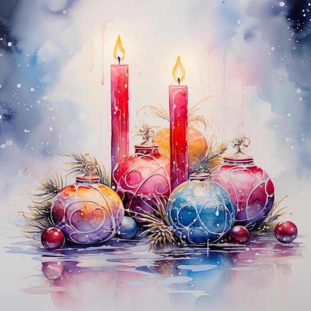 Disegno acquerellato di candele di Natale