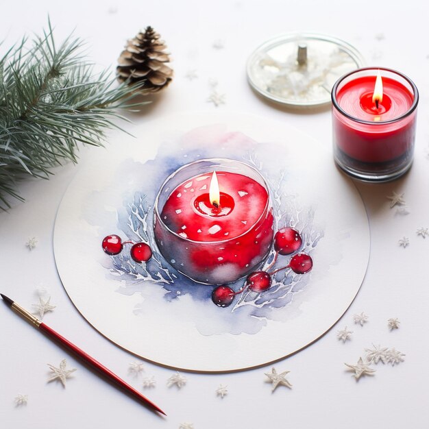 Disegno acquerellato di candele di Natale