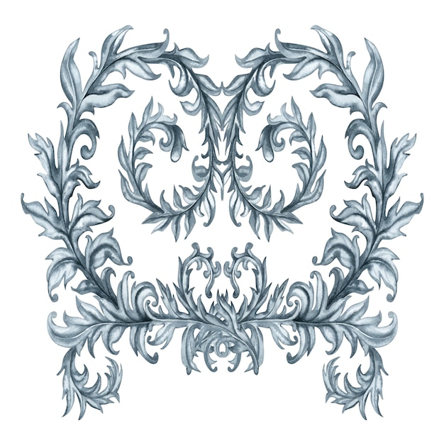 Disegno acquerello floreale astratto grigio monocromatico con rami e foglie per un'epoca elegante