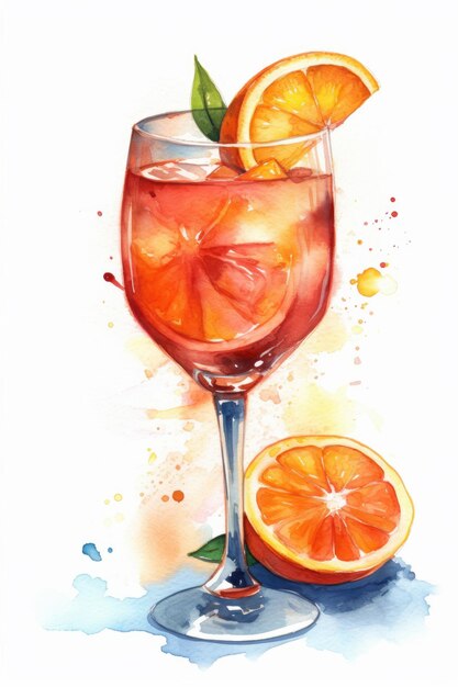 Disegno ad acquerello a colori di un cocktail alcolico