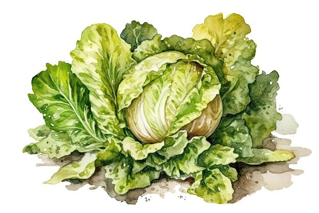 Disegno ad acquerello Caesar Salad su sfondo bianco IA generativa