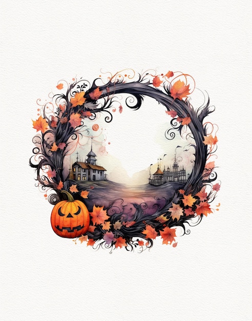 Disegno ad acquerello della composizione autunnale carta di halloween sfondo bianco