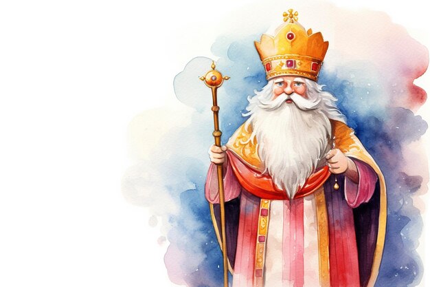 Disegno ad acquerello di Sinterklaas Lo sfondo è bianco e copia spazio