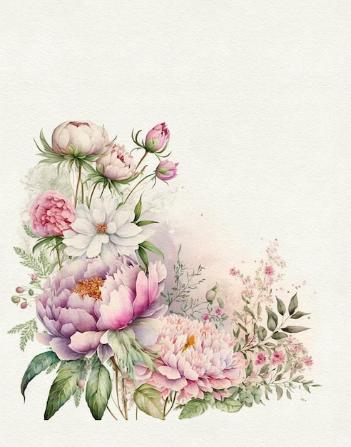 disegno ad acquerello di un bouquet di fiori in colori pastello su carta da acquerello, biglietto di auguri, matrimonio