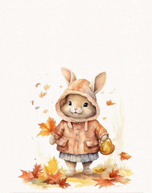 Disegno ad acquerello di un coniglio in autunno carta del giorno del ringraziamento vacanze autunnali