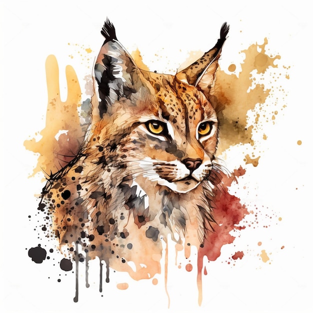 Disegno ad acquerello di una lince con una spruzzata di vernice.