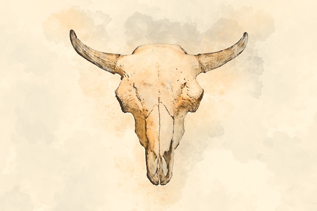 Disegno ad acquerello di una testa di toro su sfondo chiaro