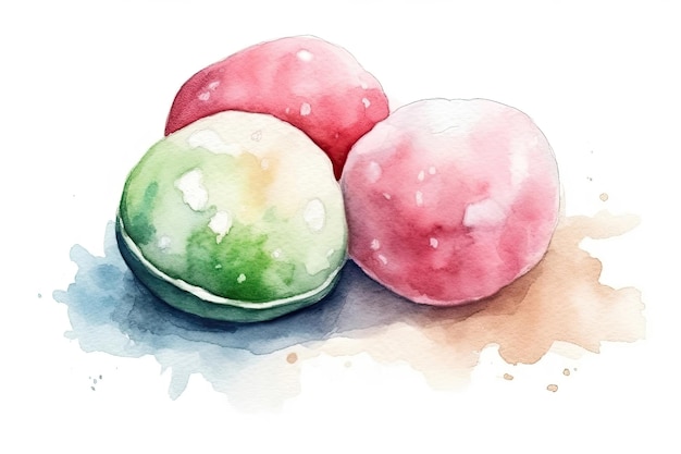 Disegno ad acquerello Gelato Mochi su sfondo bianco IA generativa