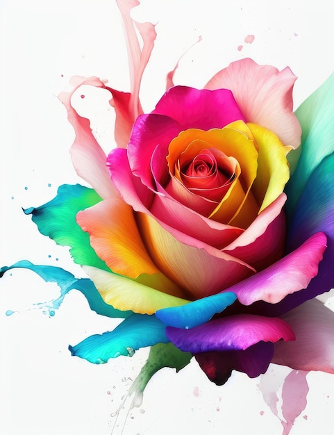 Disegno ad acquerello rose multicolori primo piano IA generativa