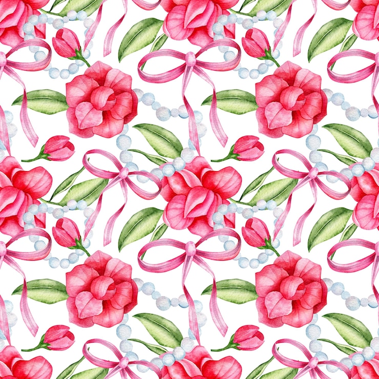Foto disegno ad acquerello senza cuciture su sfondo bianco tema floreale a mano disegnato foglie verdi di camelia rosa