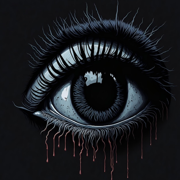 disegno ad olio un occhio che piange disegnato su uno sfondo nero vuoto horror