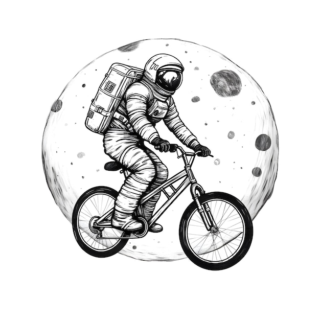 disegno animato astronauta uomo che guida una bicicletta generativo ai