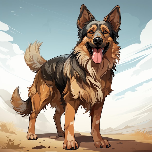 disegno animato di un cane in piedi nel deserto con la lingua fuori generativa ai