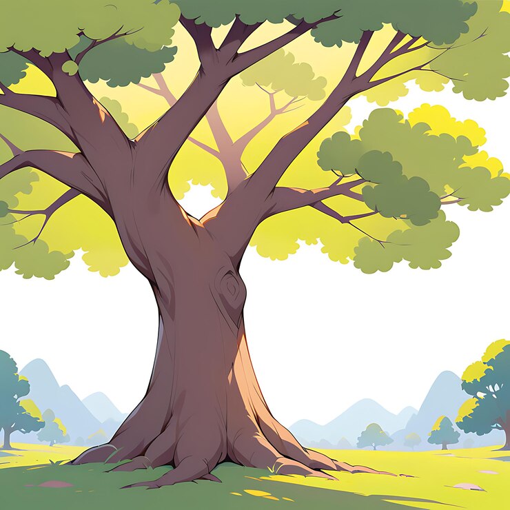 Disegno animato di un parco con alberi e un'illustrazione vettoriale della luce stradale