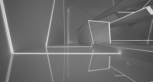 Disegno astratto bianco interno multilivello spazio pubblico 3D illustrazione e rendering