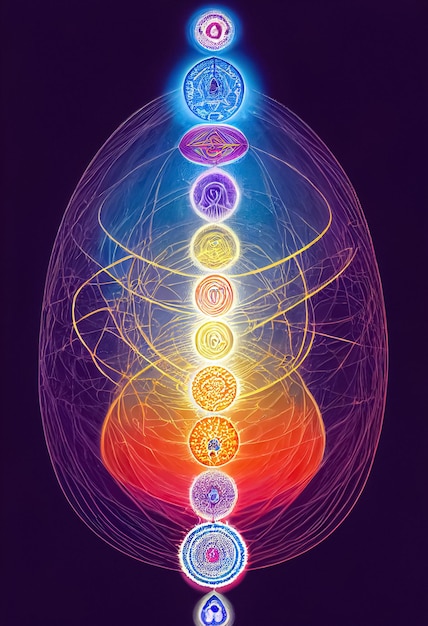 Disegno astratto del campo di energia spirituale astrale del chakra Illustrazione 3D del fiore del mandala del chakra