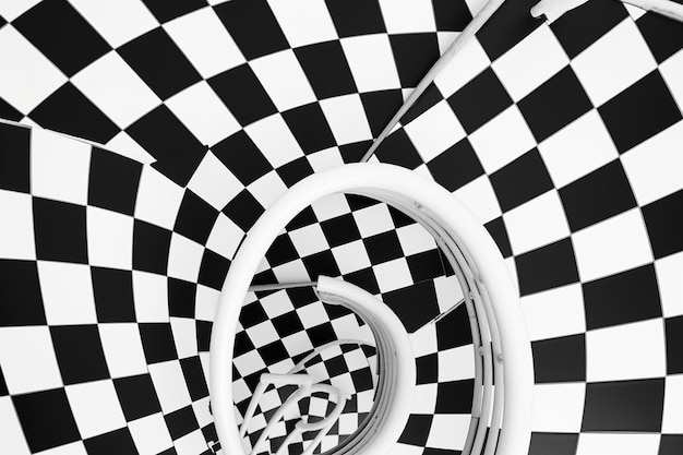 Disegno astratto di scala a spirale con gradini bianchi e neri