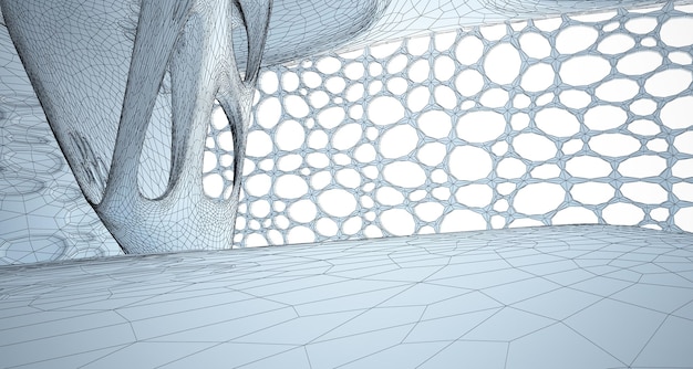 Disegno astratto interno parametrico bianco con finestra Illustrazione 3D poligonale colorata