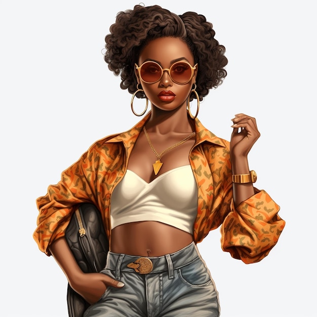 Disegno Black Girl Fashion Clipart Black Girls Magic Clip Generativo ai