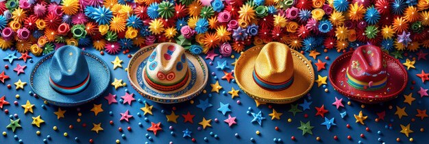 Disegno colorato di una festa messicana con pinata e sombrero professionali