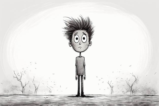 disegno comico di una persona con i capelli in piedi AI generato