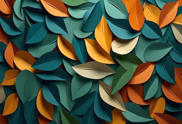 disegno con un kaleidoscopio di foglie di carta colorate nello stile di composizioni ispirate alla natura